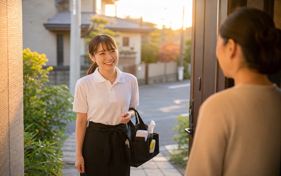 早朝・夕方など柔軟な時間に訪問する家事スタッフ